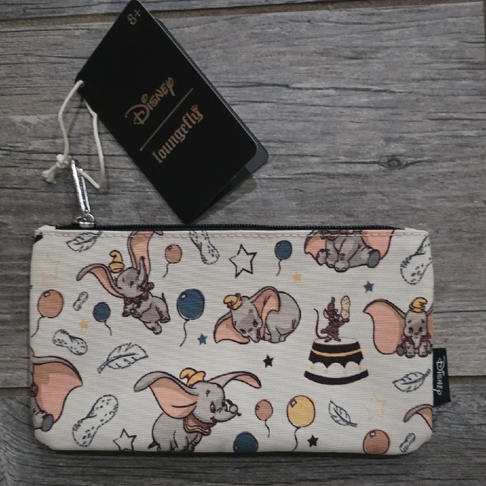Disney Cream Dumbo Printed Zip Pouch with Pastel Blue and Pink Accents